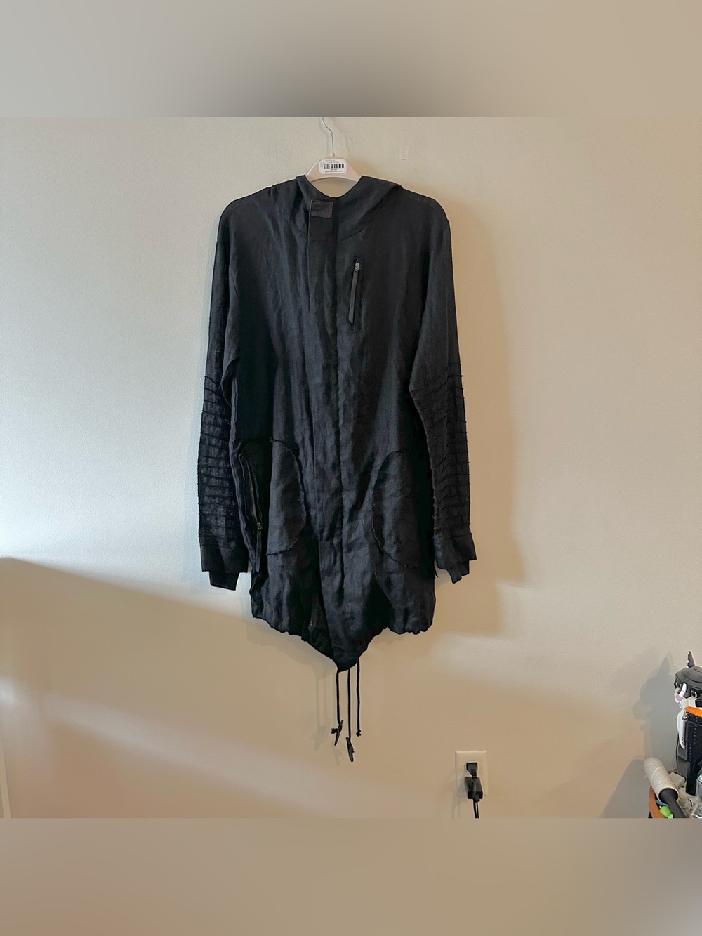 Jan Hilmer Linen Black Leather Moto Jacket Long S Avant Garde Grunge
Wear spot